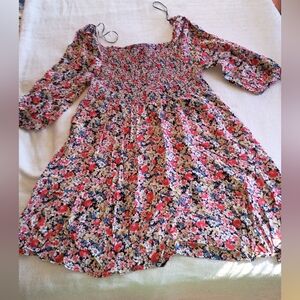 Terra & Sky Floral Mini Dress - Red and Blue